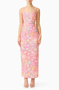 �G���A�b�g ���f�B�[�X �g�b�v�X �����s�[�X �t�����[�� �X�p���R�[�� �t�����[ Elliatt Nathalie Sequin Floral Column Gown Pink Floral �s���N