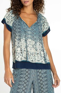 �����@�v�[�� ���T���[���X ���f�B�[�X �g�b�v�X �V���c �v�����g Liverpoolos Angeles Printie Neck Top Nomad Ikat Print