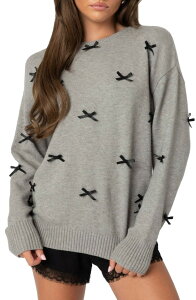�A�f�B�N�e�b�h ���f�B�[�X �A�E�^�[ �p�[�J�[�E�X�E�F�b�g �Z�[�^�[ EDIKTED Bow Oversize Sweater Gray-Melange �O���[