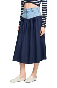 �T���h�� ���f�B�[�X �{�g���X�J�[�g �}�L�V SANDRO Mixed-material maxi skirt Navy Blue �l�C�r�[