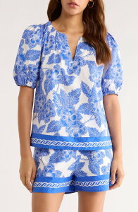 �V���K�[���b�v�X ���f�B�[�X �g�b�v�X �V���c �t�����[�� �t�����[ SUGARLIPS Rency Floral Billy Puff Sleeve Top White-Blue �z���C�g