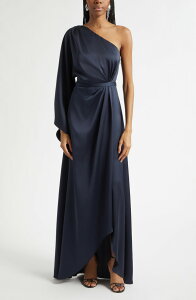 ���C�~�[ �u���b�N ���f�B�[�X �g�b�v�X �����s�[�X �����V�����_�[ �T�e�� Ramy Brook Opal One-Shoulder Single Long Sleeve Satin Gownavy �l�C�r�[