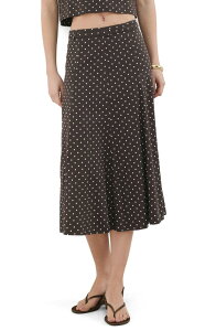 �}���S ���f�B�[�X �{�g���X�J�[�g �h�b�g�� A ���C�� �h�b�g �~�f�B ���l�� MANGO Belted Polka Dot Linen Blend A-Line Midi Skirt Black �u���b�N