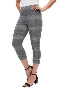 �W�F�V�J�����h�� ���f�B�[�X �{�g���X ���M���X �R�b�g�� �L���b�v Jessica London Stretch Cotton Cuff-Button Capri Legging Black Blue Plaid �u���b�N