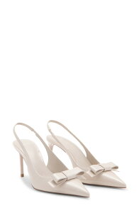 �}���S ���f�B�[�X �V���[�Y �p���v�X MANGO Bow Pointed Toe Slingback Pump Ecru �G�N����