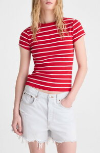 ���C�h�E�F�� ���f�B�[�X �g�b�v�X �V���c �N���[�l�b�N �R�b�g�� Madewell The '90s Crewneck Cotton T-Shirt Varsity Red ���b�h