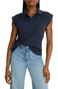 �j�b�N�v���X�]�[�C ���f�B�[�X �g�b�v�X �V���c �R�b�g�� NIC+ZOE Coastal Crinkle Cotton Blend Top Dark Indigo �C���f�B�S