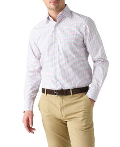 ���o�[�g �^���{�b�g �����Y �g�b�v�X �V���c Robertalbott Madison Check Light Weight Poplin Shirt in Contemporary fit Orange Multi �I�����W