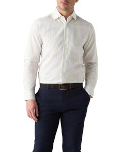 ���o�[�g �^���{�b�g �����Y �g�b�v�X �V���c �R�b�g�� ���l�� Robertalbott Reynolds Blue Multi Thin Stripe Cotton Linen Blend Shirt in Contemporary fit Yellow �C�G���[