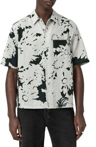 �I�[���Z�C���c �����Y �g�b�v�X �V���c �t�����[�� �R�b�g�� ���l�� �t�����[ AllSaints Giron Floralinen & Cotton Short Sleeve Button-Up Shirt Sharp White �z���C�g