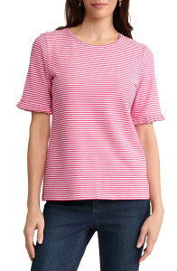 �W���[���Y�j���[���[�N ���f�B�[�X �g�b�v�X �V���c �t���� Jones New York Rufflelbow Sleeve T-Shirt Dutch Pink / Natural White �z���C�g