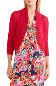 �j�b�N�v���X�]�[�C ���f�B�[�X �A�E�^�[ �J�[�f�B�K�� ���l�� NIC+ZOE Linen Blend Bolero Cardigan True Red ���b�h
