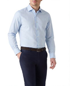 ���o�[�g �^���{�b�g �����Y �g�b�v�X �V���c �R�b�g�� ���l�� Robertalbott Reynolds Blue Windowpane Cotton Linen Blend Shirt in Contemporary fit Blue �u���[