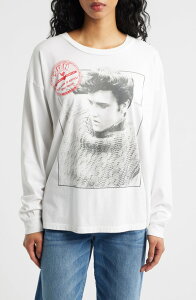 �f�C�h���[�}�[ ���f�B�[�X �g�b�v�X �V���c �R�b�g�� �O���t�B�b�N Daydreamer Sun Records Elvis Long Sleeve Cotton Graphic T-Shirt Bleach White �z���C�g