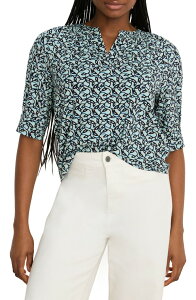 �j�b�N�v���X�]�[�C ���f�B�[�X �g�b�v�X �V���c �v�����g NIC+ZOE Fine Vines Print Split Neck Top Aqua Multi �A�N�A