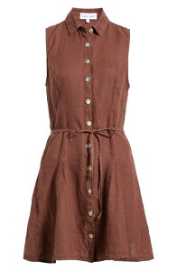 �x���_�[�� ���f�B�[�X �g�b�v�X �����s�[�X �~�j �m�[�X���[�u ���l�� Bella Dahl Sleeveless Tie Waist Linen Minidressea Glass Brown �u���E��