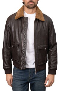 �o�K�e�� �����Y �A�E�^�[ �W���P�b�g�E�u���]�� ���U�[ Bagatelle Washed Leather Aviator Jacket with Genuine Shearling Collar Espresso