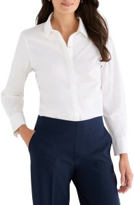 �j�b�N�v���X�]�[�C ���f�B�[�X �g�b�v�X �V���c �R�b�g�� NIC+ZOE Pintuck Stretch Cotton Button-Up Shirt Paper White �z���C�g