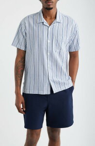 �I�x�C �����Y �g�b�v�X �V���c Obey Evanstripe Camp Shirt Blue/ White Multi �z���C�g