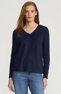 �����Y�G���h ���f�B�[�X �g�b�v�X T�V���c V�l�b�N �R�b�g�� Lands' End Relaxed Supima Cotton Long Sleeve V-Neck T-Shirt Radiant Navy �l�C�r�[