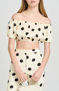 ���C�t ���f�B�[�X �g�b�v�X �V���c �h�b�g�� �h�b�g �R�b�g�� WAYF Annie Polka Dot Crop Stretch Cotton Top Ant Ivory Polka Dot �A�C�{���[
