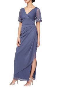 �A���b�N�X�C�u�j���O�X ���f�B�[�X �g�b�v�X �����s�[�X �G���p�C�A Alex Evenings Imitation Pearl & Rhinestonembellished Empire Waist Gown Violet �o�C�I���b�g