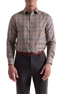 �u�K�b�` �����Y �g�b�v�X �V���c �R�b�g�� Bugatchi Julian Shaped Fit Check Cotton Button-Up Shirt Mahogany �`�F�b�N