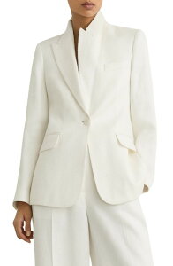 ���C�X ���f�B�[�X �A�E�^�[ �W���P�b�g�E�u���]�� �u���U�[ ���l�� Reiss Alyx Texture One-Button Linen Blend Blazer White �z���C�g