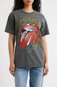 �W�����N�t�[�h ���f�B�[�X �g�b�v�X �V���c �O���t�B�b�N Junk Food Rolling Stones Flaming Hot Lips Graphic T-Shirt Vintage Black �u���b�N