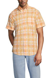 �����Y�G���h �����Y �g�b�v�X �V���c Lands' End Traditional Fit Short Sleeve Madrashirt Subtle Apricot/Yellow Plaid �A�v���R�b�g