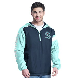 �J�[�� �o���N�X �����Y �A�E�^�[ �W���P�b�g�E�u���]�� �p�[�J�[ Men's G-III Sports by Carl Banks Deep Sea Blue/Light Blue Seattle Kraken Lateral Half-Zip Hoodie Jacket Navy �l�C�r�[