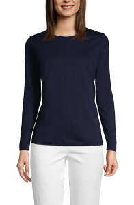 �����Y�G���h ���f�B�[�X �g�b�v�X T�V���c �N���[�l�b�N �R�b�g�� Lands' End Supima Cotton Long Sleeve Crewneck T-Shirt Radiant Navy �l�C�r�[