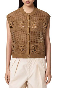 �I�[���Z�C���c ���f�B�[�X �A�E�^�[ �x�X�g �Z�[�^�[ AllSaints Kyra Open Stitch Sweater Vest Pinto Brown �u���E��
