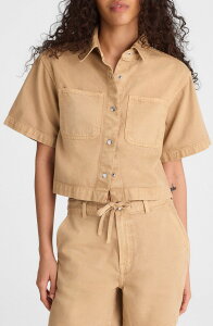 ���C�h�E�F�� ���f�B�[�X �g�b�v�X �V���c �f�j�� Madewell Boxy Crop Button-Up Shirt in Airy Denim Fawn �f�j��