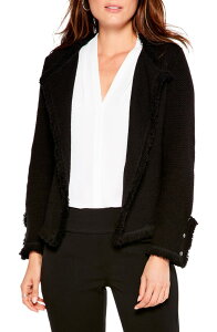 �j�b�N�v���X�]�[�C ���f�B�[�X �A�E�^�[ �W���P�b�g�E�u���]�� �j�b�g �t�����W NIC+ZOE Fringe Mix Knit Jacket Black Onyx �u���b�N