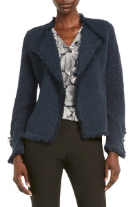 �j�b�N�v���X�]�[�C ���f�B�[�X �A�E�^�[ �W���P�b�g�E�u���]�� �j�b�g �t�����W NIC+ZOE Fringe Mix Knit Jacket Dark Indigo �C���f�B�S