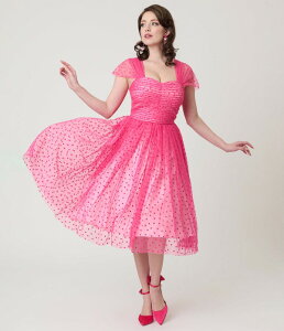 ���j�[�N�r���e�[�W ���f�B�[�X �g�b�v�X �����s�[�X Unique Vintage Garden State Swing Dress Pink W/Tiny Hearts �s���N