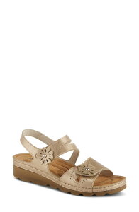 �t���N�T�X ���f�B�[�X �V���[�Y �p���v�X �T���_�� Flexus by Spring Steponcia Slingback Wedge Sandal Gold �S�[���h