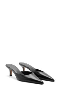 �}���S ���f�B�[�X �V���[�Y �q�[�� MANGO Pointed Toe Kitten Heel Mule Black �u���b�N