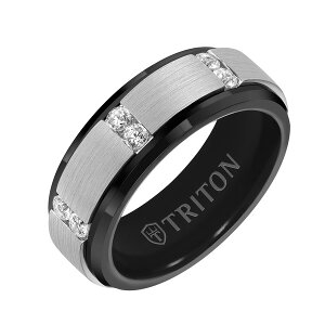 �g���g�� ���f�B�[�X �A�N�Z�T���[ �w�� �T�e�� Triton 8MM Tungsten Diamond Ring with Vertical Channel Set Silver Satin Finish and Bevel Edge Metallic Silver �V���o�[