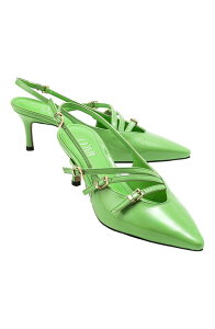 �v�����[�O�V���[�Y ���f�B�[�X �p���v�X Prologue Shoes Magra Pointed-Toe Slingback Stiletto Green Patent Faux Leather �O���[��