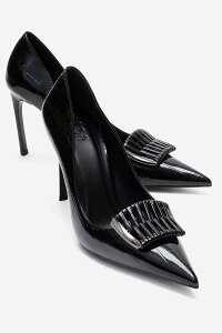 �v�����[�O�V���[�Y ���f�B�[�X �p���v�X Prologue Shoes Guerni Stiletto Pump Black Print �u���b�N