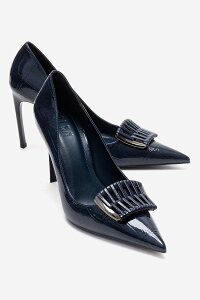 �v�����[�O�V���[�Y ���f�B�[�X �p���v�X Prologue Shoes Guerni Stiletto Pump Navy Print �l�C�r�[