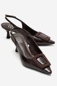 �v�����[�O�V���[�Y ���f�B�[�X �p���v�X Prologue Shoes Dublin Buckle Stiletto Pump Brown Print �u���E��