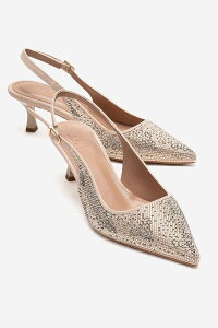 �v�����[�O�V���[�Y ���f�B�[�X �q�[�� Prologue Shoes Nella Embellished Slingback Pointed Toe Pump Nude