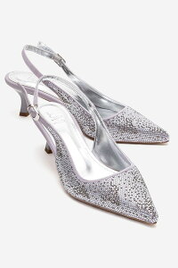 �v�����[�O�V���[�Y ���f�B�[�X �q�[�� Prologue Shoes Nella Embellished Slingback Pointed Toe Pump Silver �V���o�[