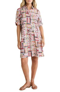 �j�b�N�v���X�]�[�C ���f�B�[�X �g�b�v�X �����s�[�X �V���c �R�b�g�� NIC+ZOE Devon Colorweave Cotton Blend Shift Shirtdress Pink Multi �s���N