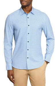 �R���X�g���N�g �����Y �g�b�v�X �V���c CONSTRUCT Square Geo Woven Long Sleeve Basic White/Blue �z���C�g
