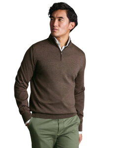 �`���[���Y�e�B���b�g �����Y �A�E�^�[ �p�[�J�[�E�X�E�F�b�g �Z�[�^�[ Charles Tyrwhitt Merino Zip Neck Long Sleeve Sweater Mocha ���J