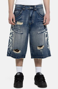 �W�F�[�f�b�h �����Y �{�g���X �f�j���p���c ���C�h���b�O �V���[�g�p���c JADED LONDON Blade Colossus Crop Wide Leg Denim Shorts Blue �u���[